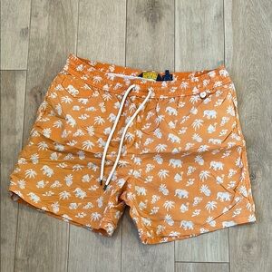 Ralph Lauren’s Orange and White Swim Trunks with Stylish Pattern